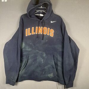 Nike Illinois‎ Spellout College Navy XXL Hoodie Bleach Dye
